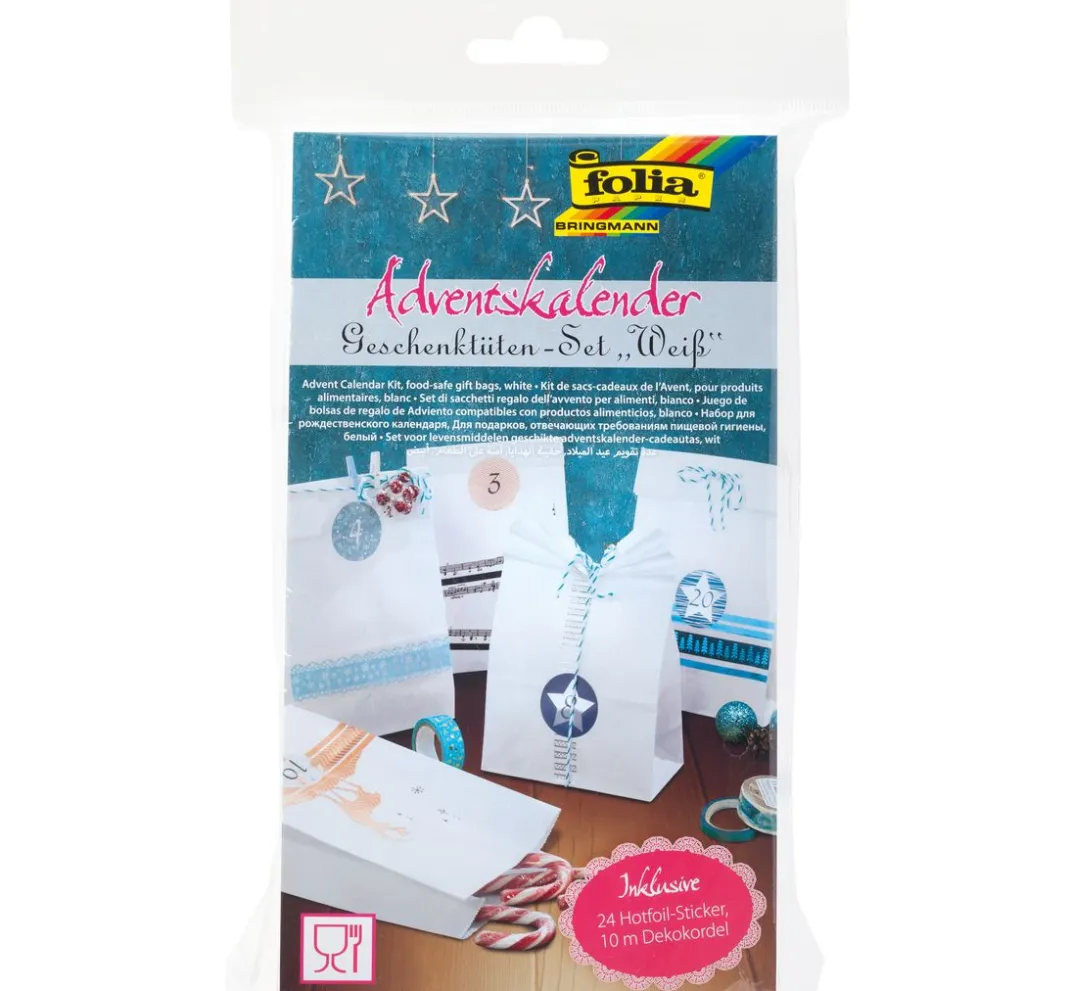 folia Tüten & Anhänger|Papier-Bastelsets>Adventskalender-Set "Weiß"