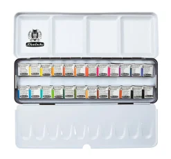 Schmincke Aquarell|Künstlerfarbe>AKADEMIE Aquarellkasten mit 24 halben Näpfchen