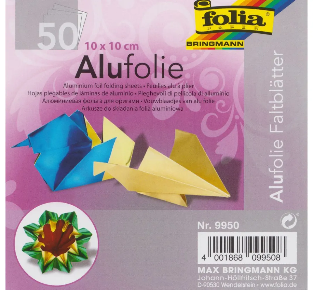 folia Falt- & Origamipapier|Alu-Bastelfolie>Alu-Faltblätter, 10 x 10 cm