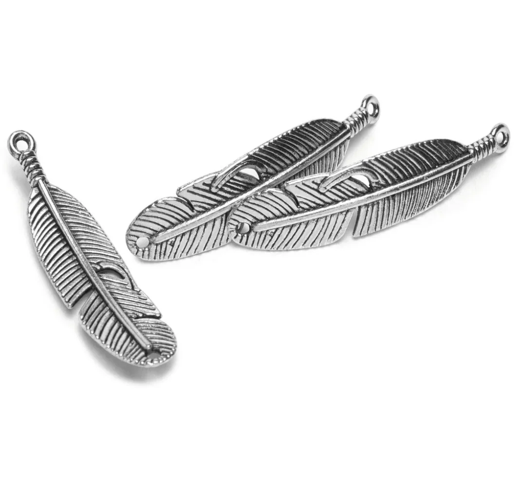 UIT Anhänger & Charms>Anhänger mit Doppelöse "Federn", 3 Stück