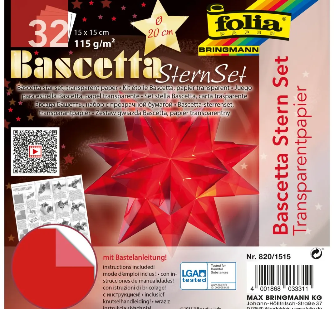 folia Papier-Bastelsets|Falt- & Origamipapier>Bascetta-Stern Set "Transparentpapier", Rot