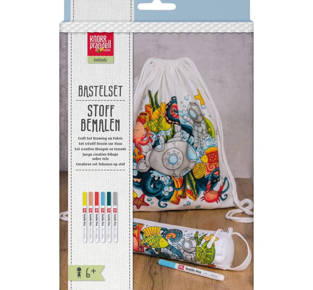 Kinder KNORR prandell Malsets|Textil-Design>Bastelset Sportbeutel und Schlampermäppchen "Seaworld"