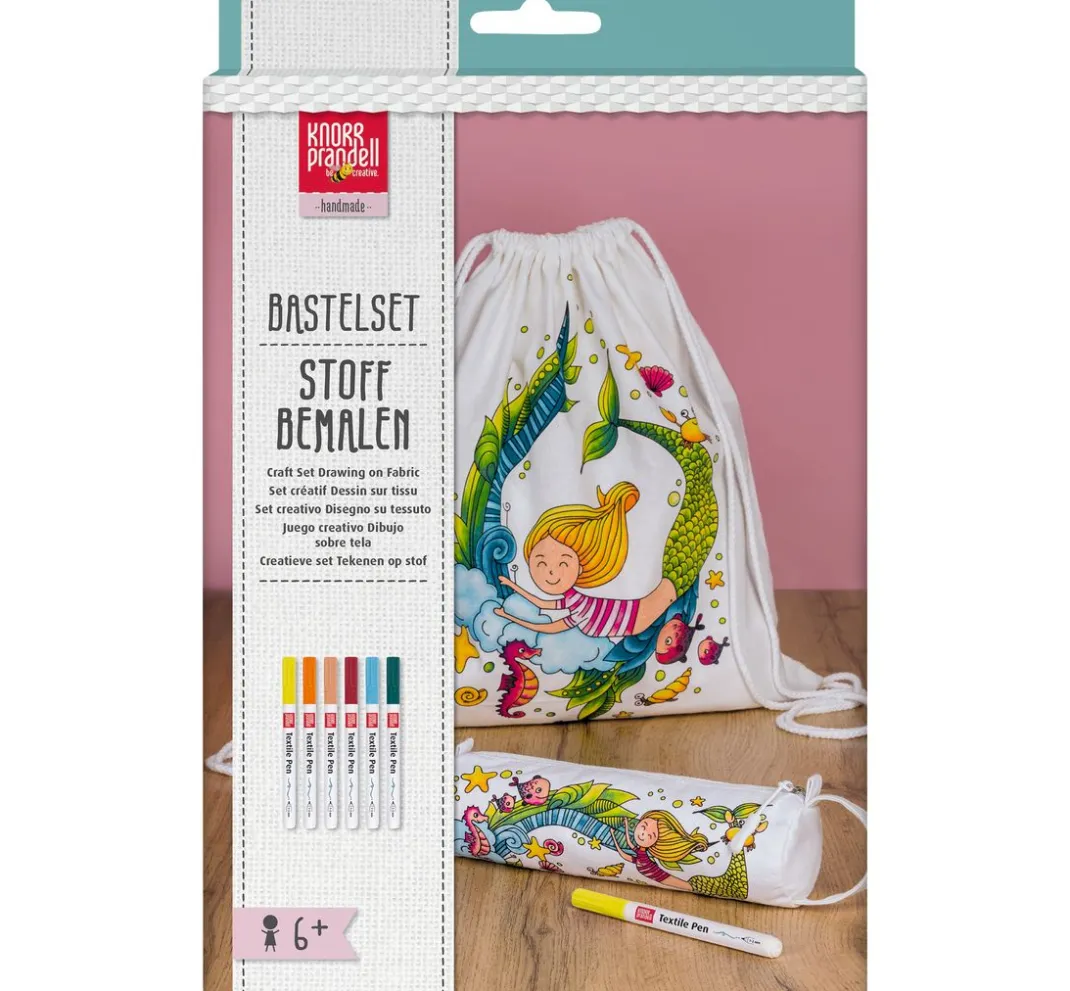 Kinder KNORR prandell Malsets|Textil-Design>Bastelset Sportbeutel und Schlampermäppchen "Mermaid"