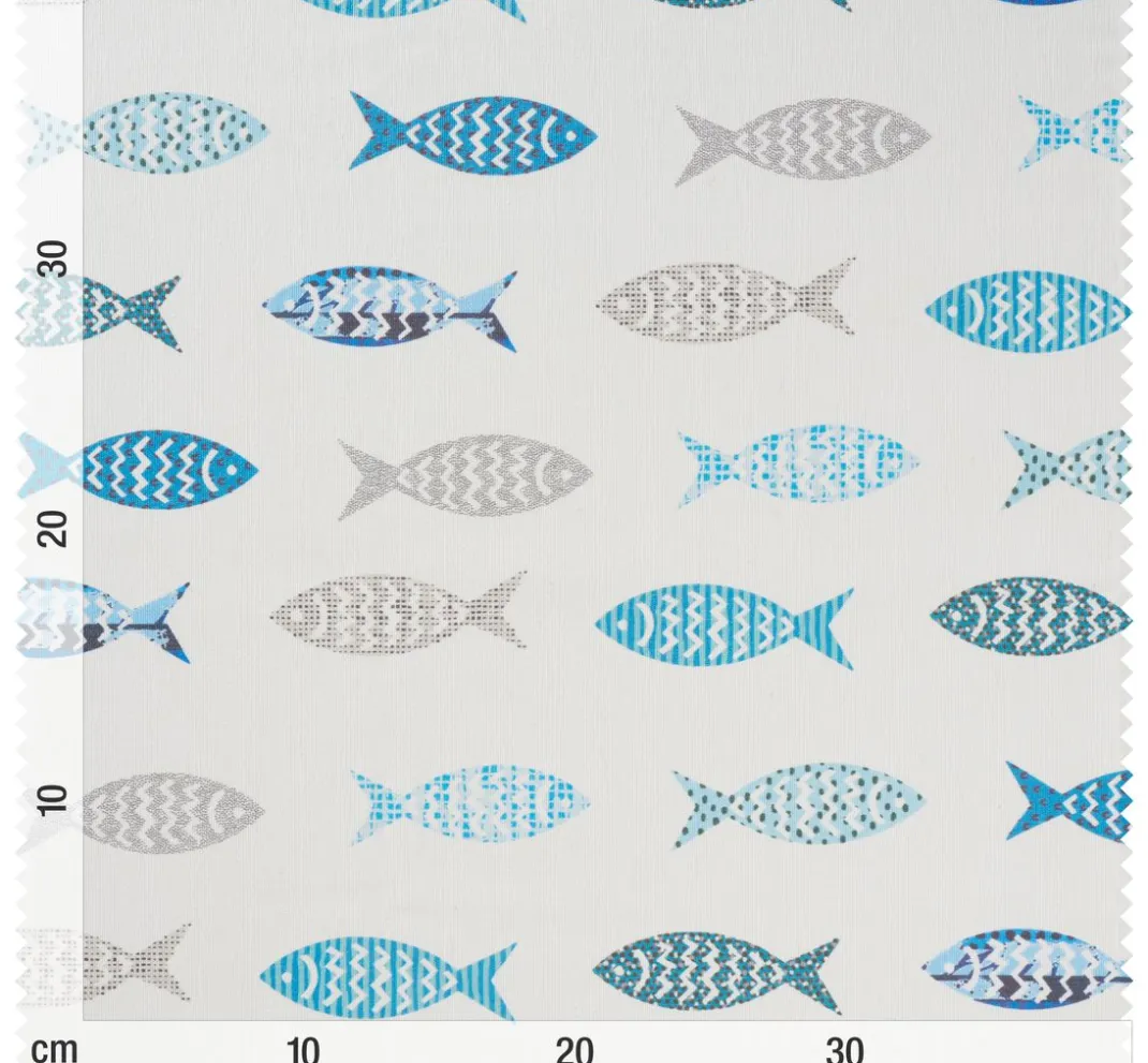 Globaltex Beschichteter Stoff|Stoff Meterware>Baumwoll-Stoff "Fische", Acryl beschichtet