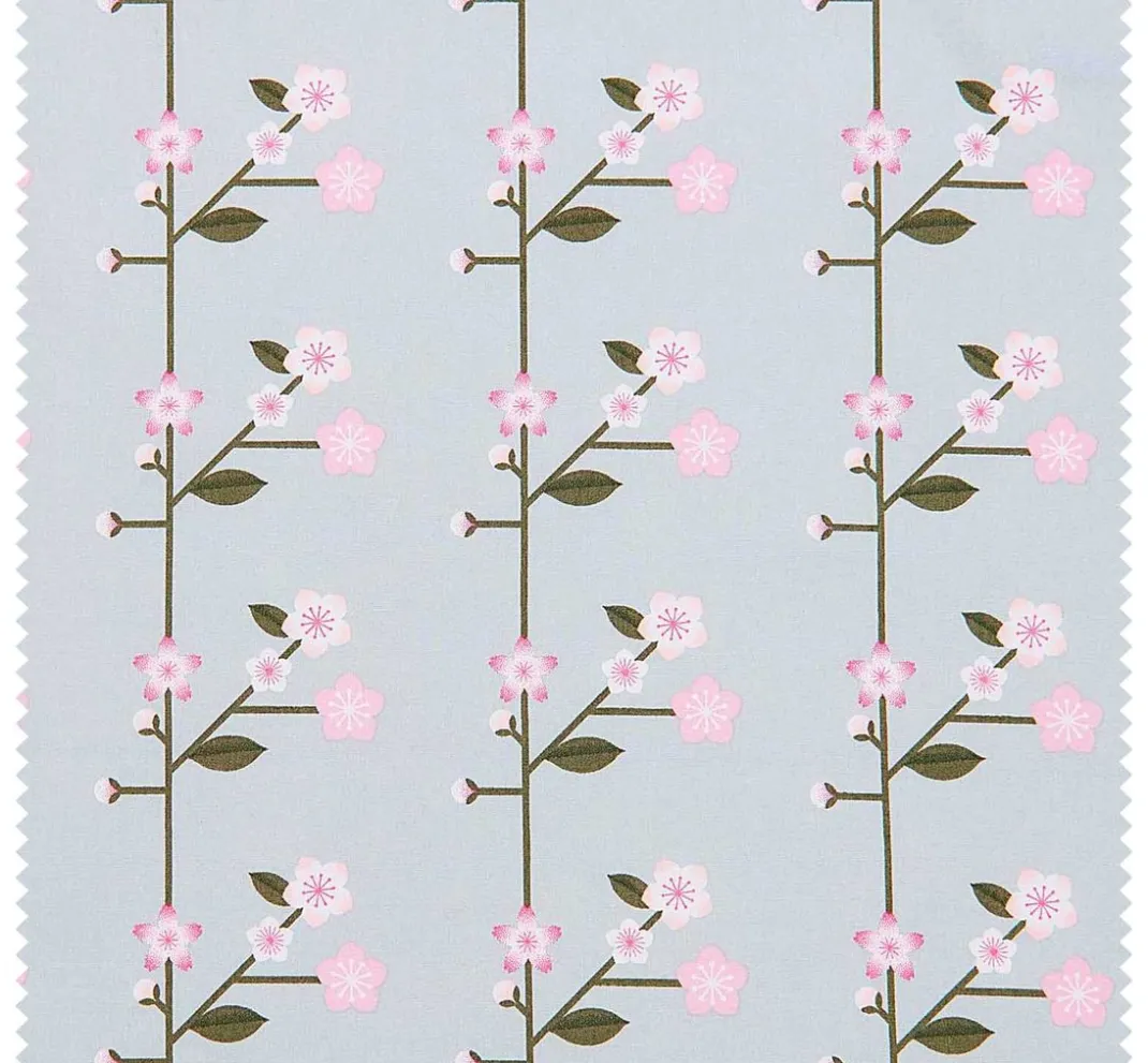 Rico Design Stoff Meterware|Baumwollstoff>Baumwoll-Stoff Popeline "Sakura Zweige Smoke Blue"