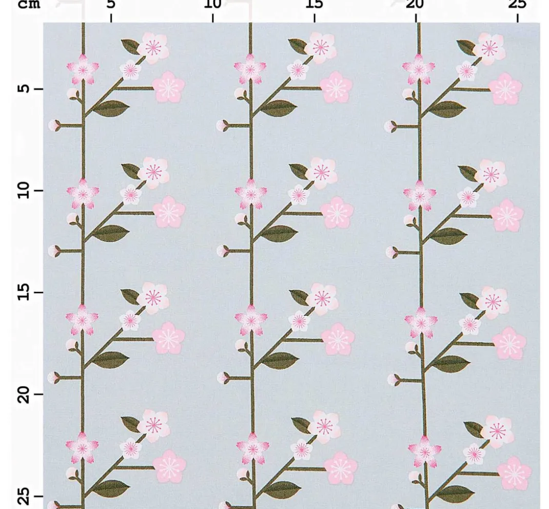Rico Design Stoff Meterware|Baumwollstoff>Baumwoll-Stoff Popeline "Sakura Zweige Smoke Blue"