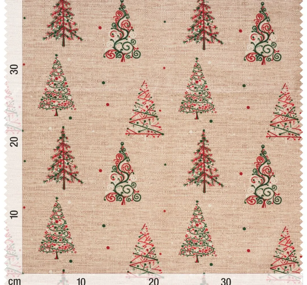 Globaltex Stoff Meterware|Weihnachtsstoffe>Baumwoll-Stoff "Weihnachtsbäume", Acryl beschichtet