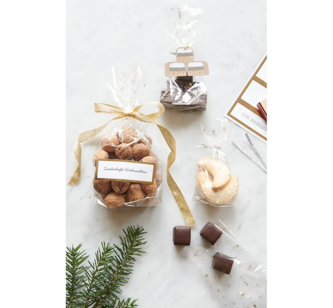 Rico Design Backen|Bastelfolie>Bodenbeutel "Goldene Sterne" mit Verschlussstreifen