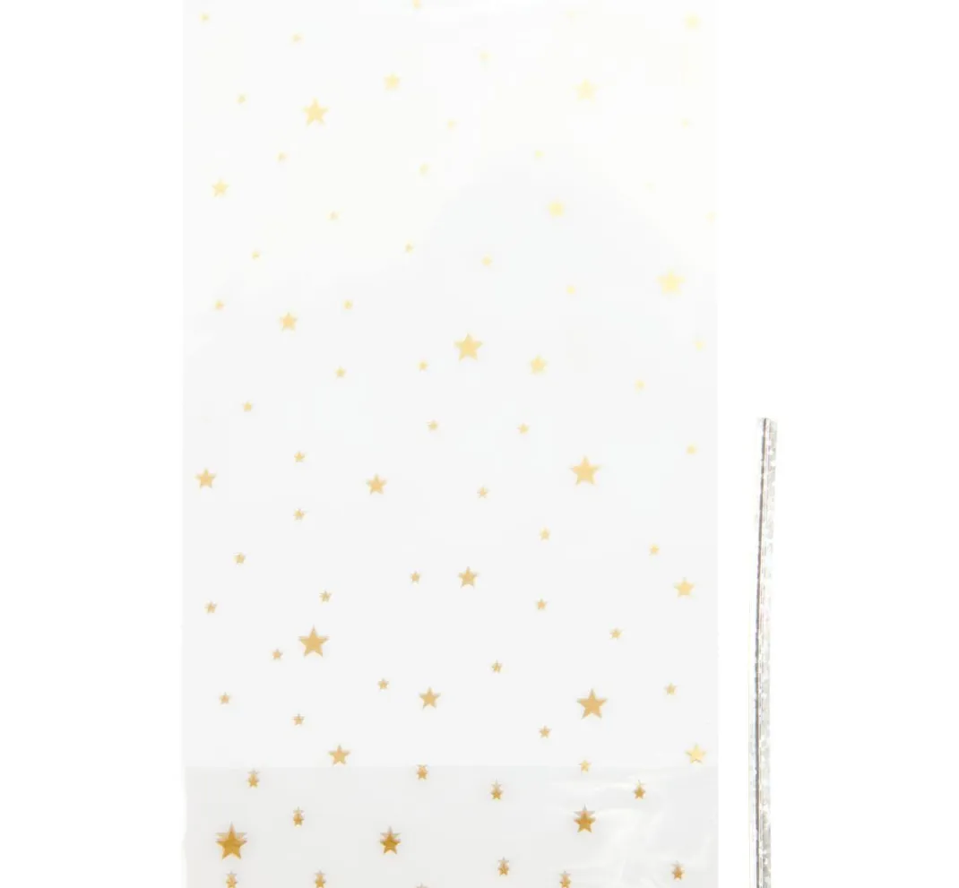 Rico Design Backen|Bastelfolie>Bodenbeutel "Goldene Sterne" mit Verschlussstreifen
