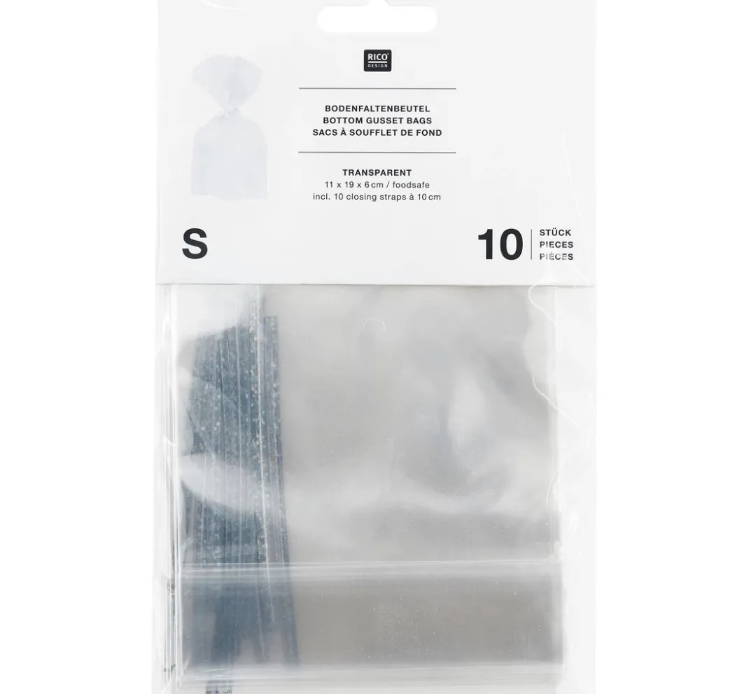 Rico Design Backen|Bastelfolie>Bodenbeutel "Transparent" mit Verschlusstreifen