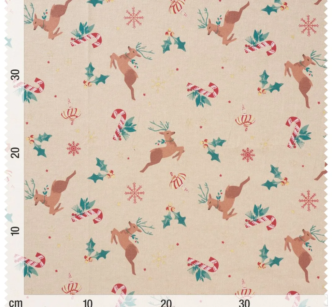 VBS Marktplatz Weihnachtsstoffe|Spezialstoffe>Canvas-Stoff "Rentier mit Glitzerschneeflocken"