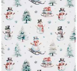 VBS Marktplatz Stoff Meterware|Weihnachtsstoffe>Dekostoff Leinenoptik "Schneemann mit Schlitten"