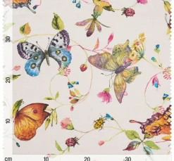 VBS Marktplatz Stoff Meterware|Dekostoff>Dekostoff Leinenoptik "Schmetterlinge und Blumen"