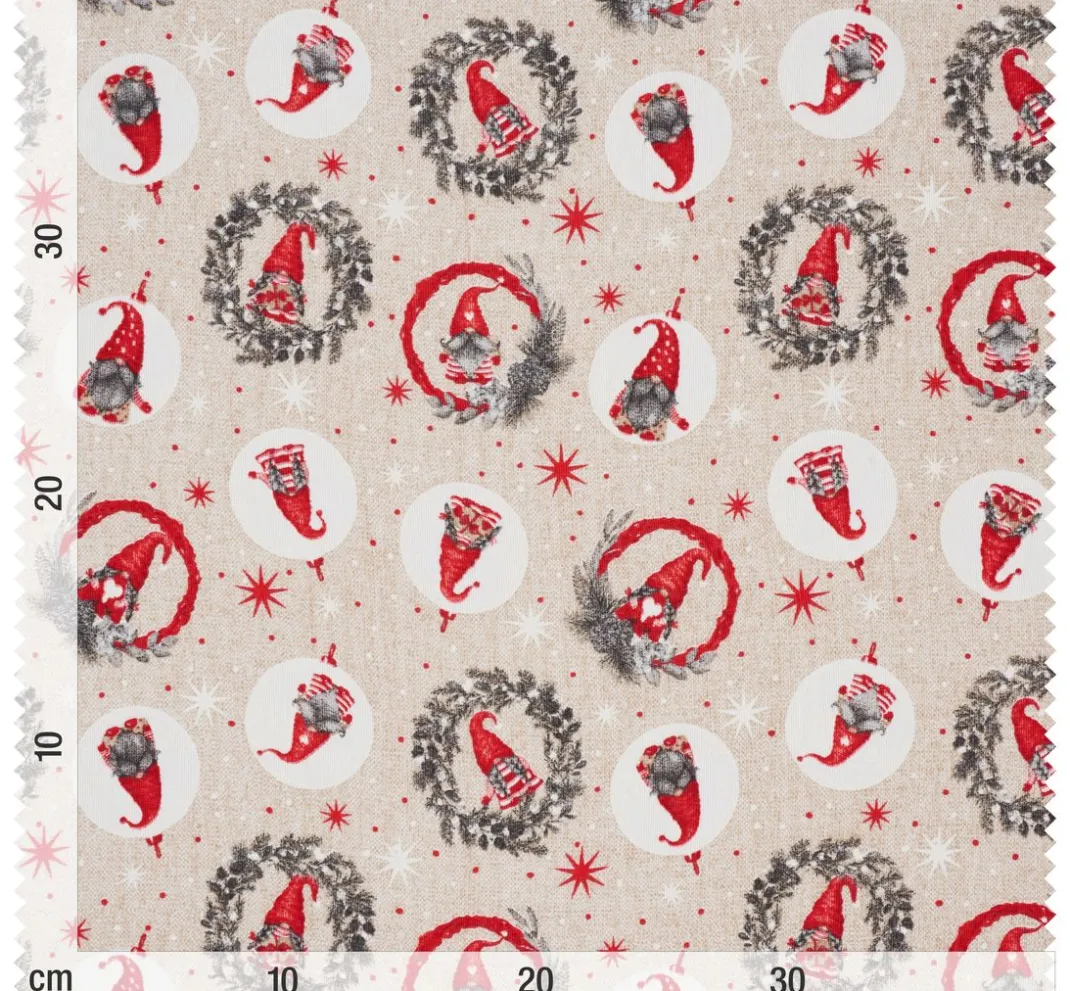 VBS Marktplatz Stoff Meterware|Weihnachtsstoffe>Dekostoff Leinenoptik "Wichtel"