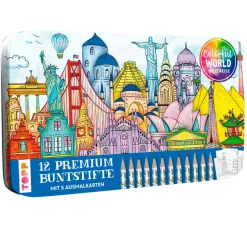 Topp Farbsets|Stifte>Designdose mit 12 Buntstiften "Colorful World Weltreise"