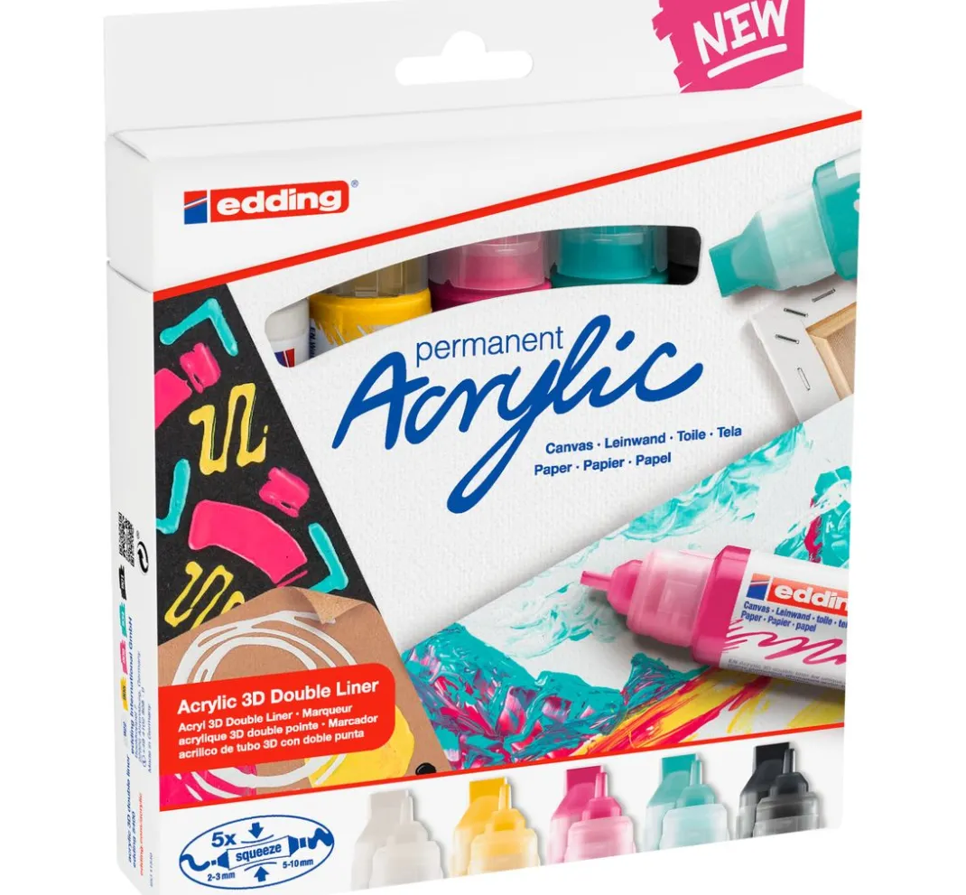edding Stifte|Künstlerfarbe>5400 Acrylic "Acryl 3D - Basic", Double Liner, 5er-Set
