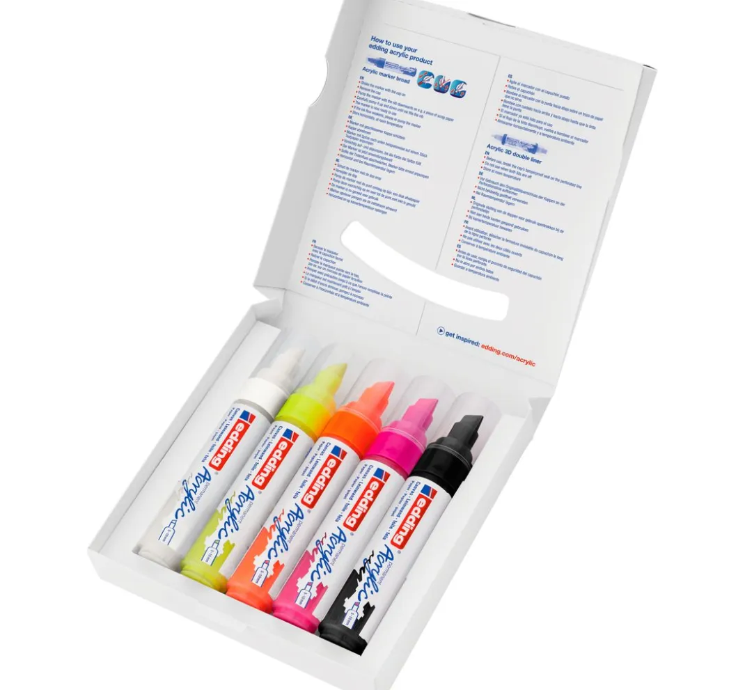edding Stifte|Künstlerfarbe>5000 Acrylic "Acrylmarker - Neon", Breit, 5er-Set