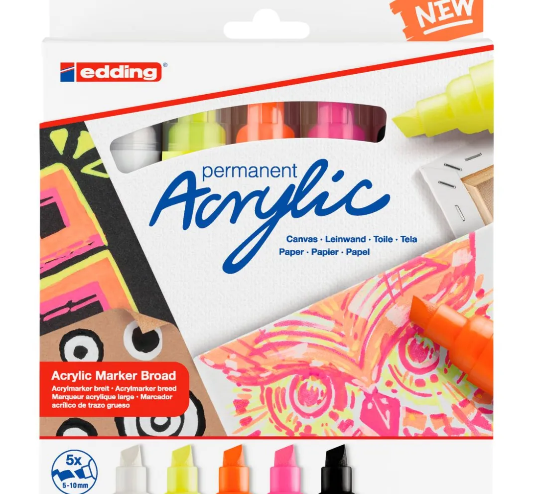 edding Stifte|Künstlerfarbe>5000 Acrylic "Acrylmarker - Neon", Breit, 5er-Set