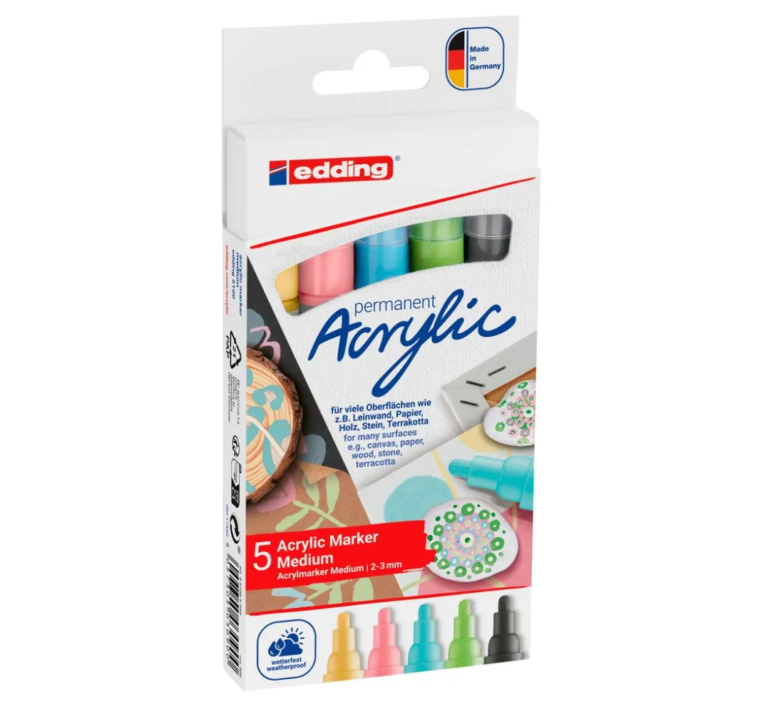 edding Stifte|Künstlerfarbe>5100 Acrylic "Acrylmarker - Pastell", Mittel, 5er-Set