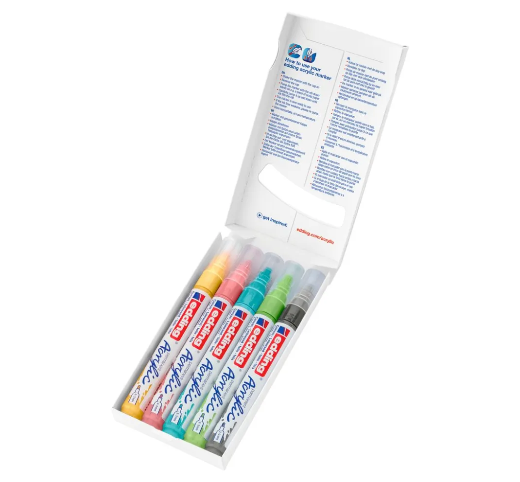 edding Stifte|Künstlerfarbe>5100 Acrylic "Acrylmarker - Pastell", Mittel, 5er-Set