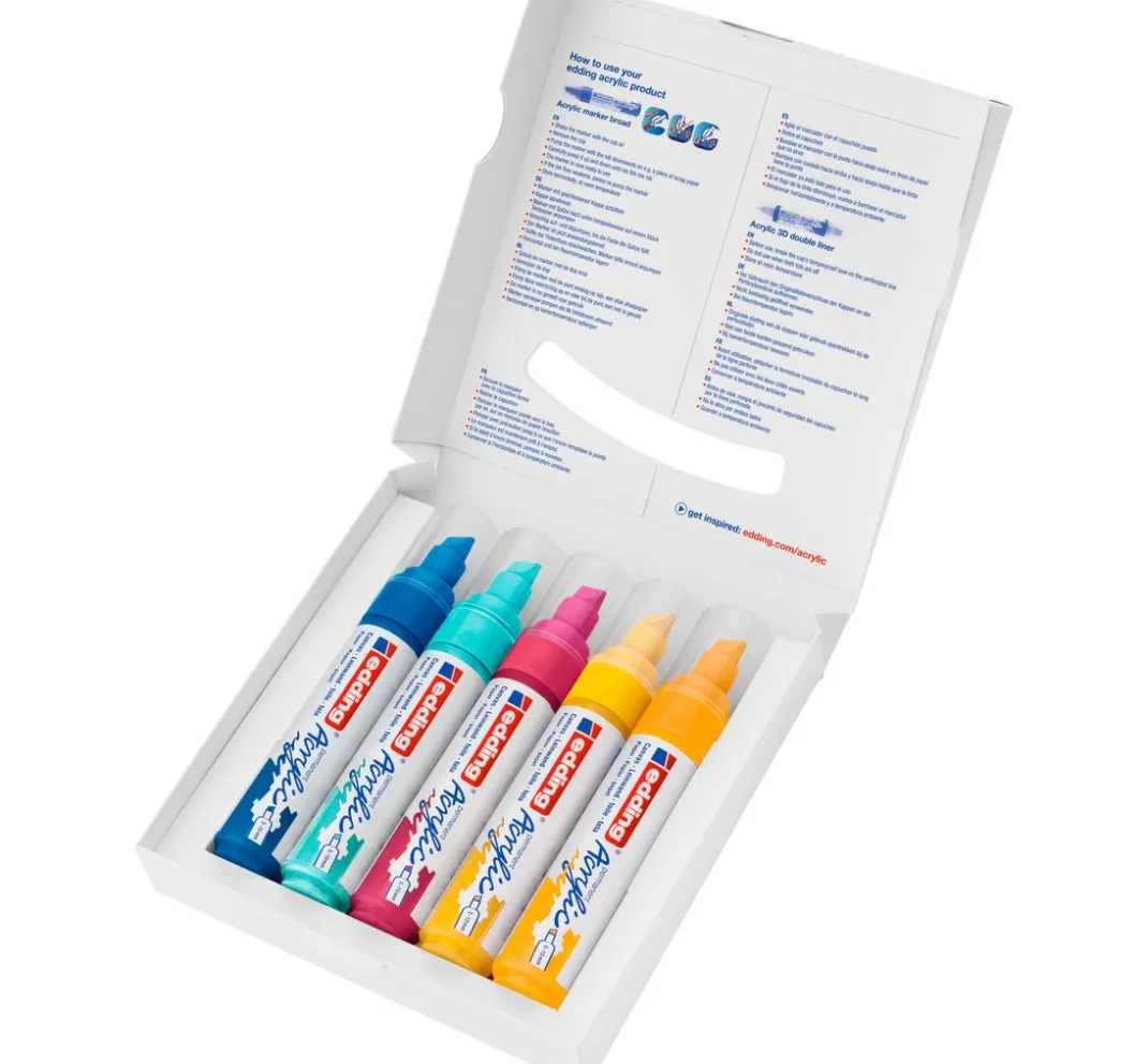 edding Stifte|Künstlerfarbe>5000 Acrylic "Acrylmarker - Abstrakt", Breit, 5er-Set