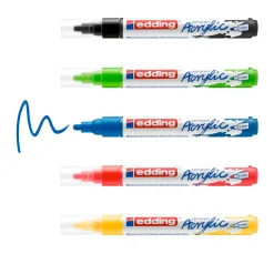 edding Stifte|Künstlerfarbe>5100 Acrylic "Acrylmarker - Basic", Mittel, 5er-Set