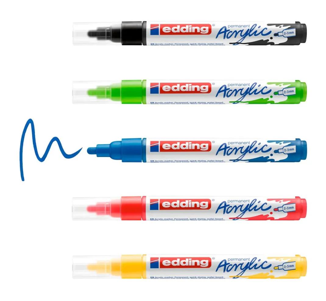 edding Stifte|Künstlerfarbe>5100 Acrylic "Acrylmarker - Basic", Mittel, 5er-Set
