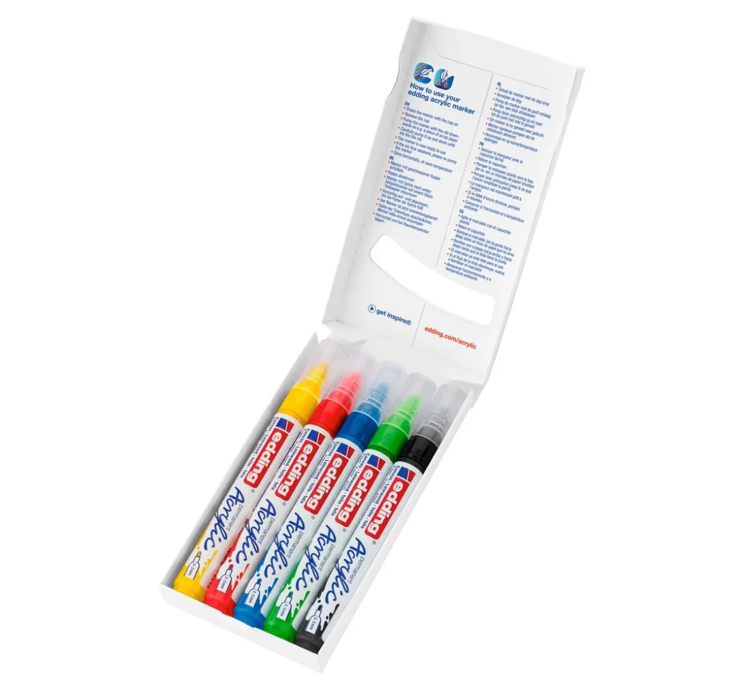 edding Stifte|Künstlerfarbe>5100 Acrylic "Acrylmarker - Basic", Mittel, 5er-Set