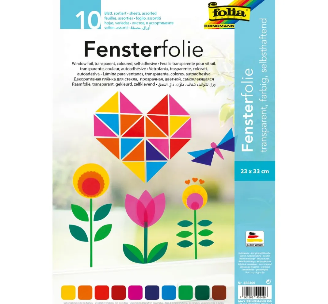 folia Selbstklebende Bastelfolie|Bastelfolie>Fensterfolie, 10 Farben sortiert