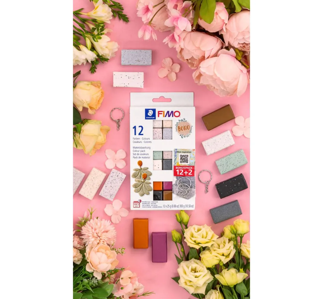 Kinder FIMO Modelliermasse|Modellieren>soft Materialpackung "Boho Effect", 12 Farben