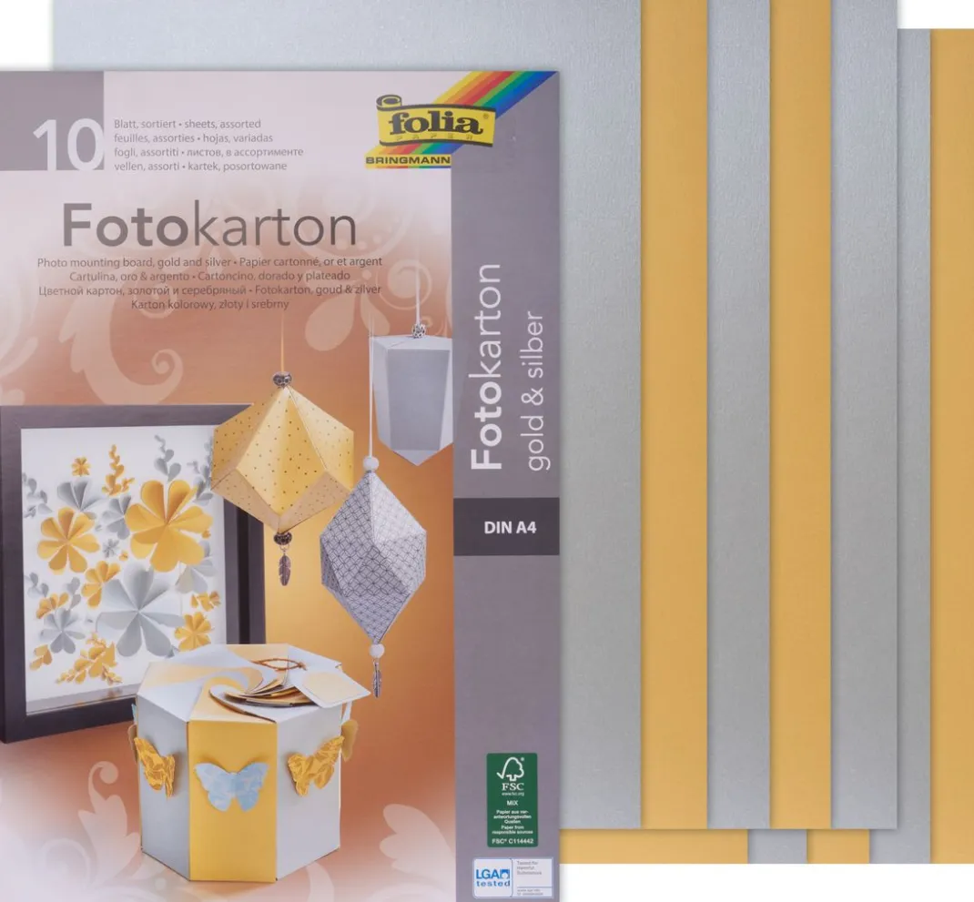 Kinder folia Papier|Tonpapier & Fotokarton>Fotokarton-Block Gold/Silber matt, DIN A4