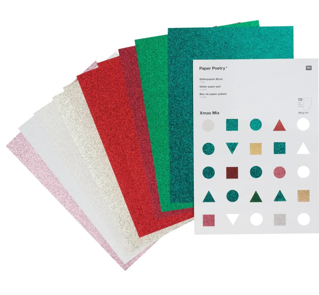 Rico Design Spezialpapier & -Karton|Farb- & Motivblöcke>Glitterpapier "Xmas"