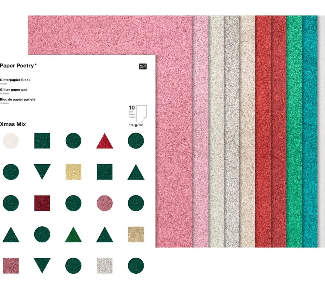 Rico Design Spezialpapier & -Karton|Farb- & Motivblöcke>Glitterpapier "Xmas"