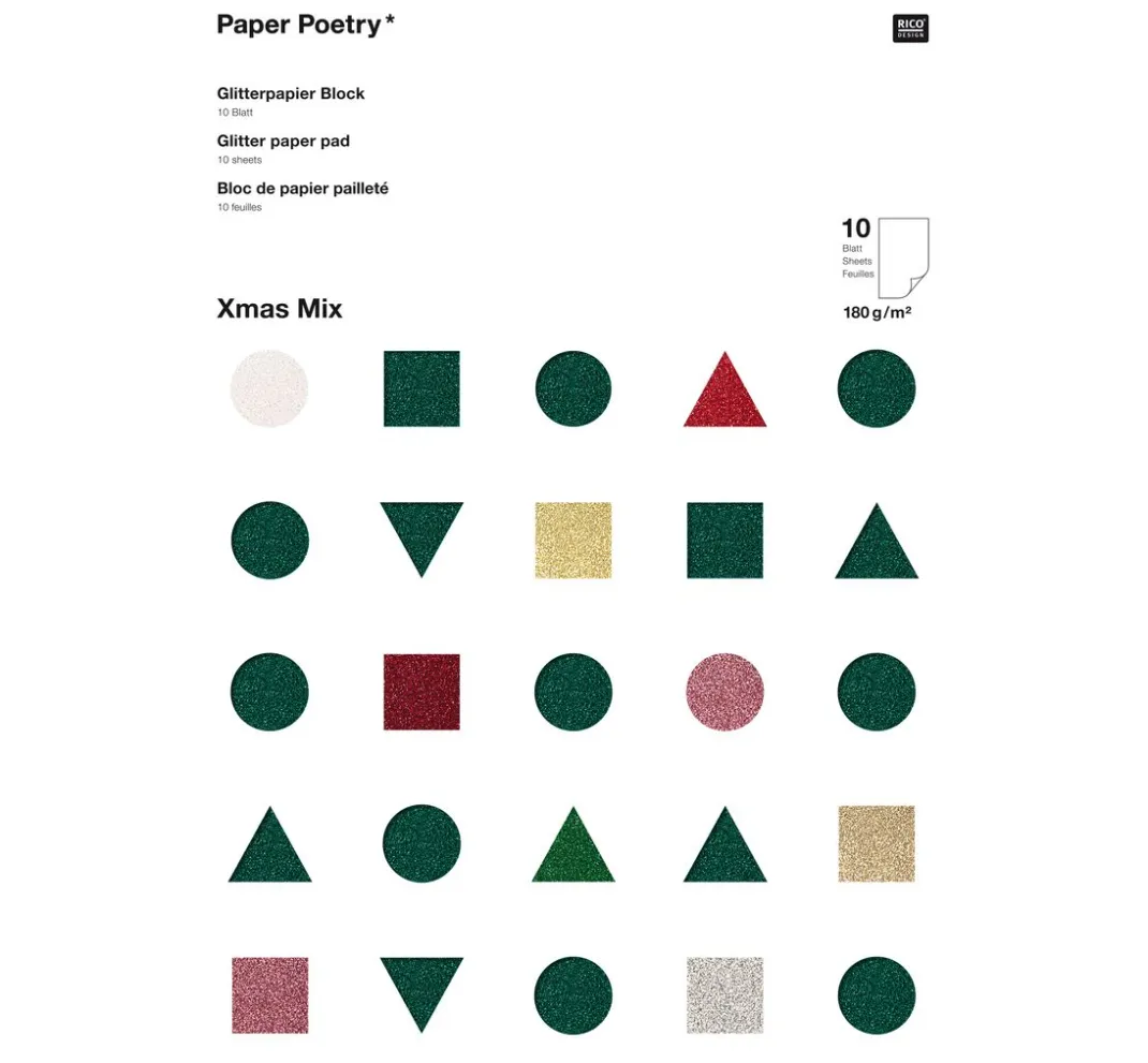 Rico Design Spezialpapier & -Karton|Farb- & Motivblöcke>Glitterpapier "Xmas"