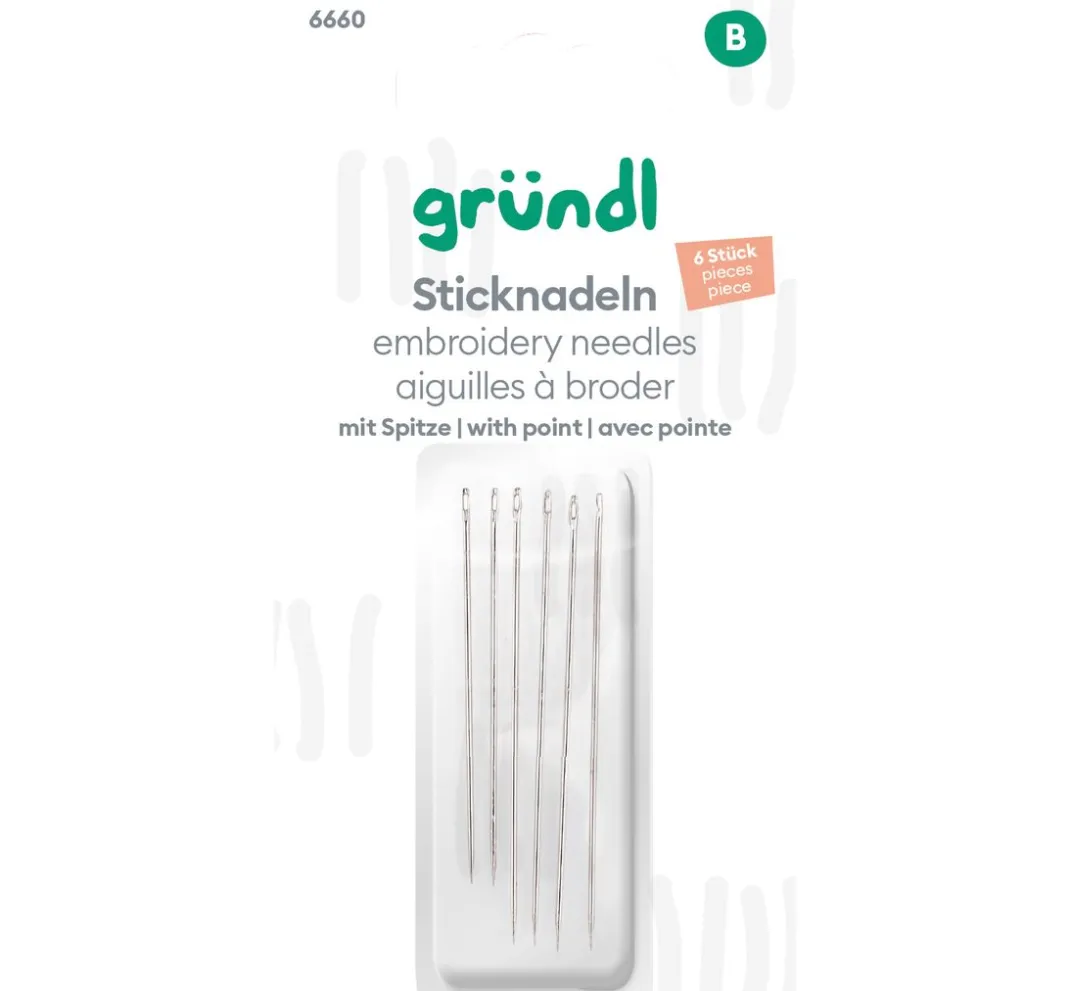 gründl Nadeln|Sticknadeln>Sticknadeln mit Spitze, 6 Stück