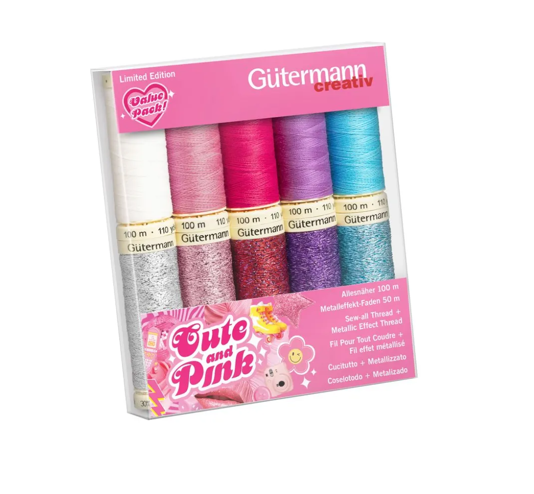 Gütermann creativ Nähgarne & Overlockgarn|Nähsets>Gütermann Cute and Pink-Box, 8 Spulen