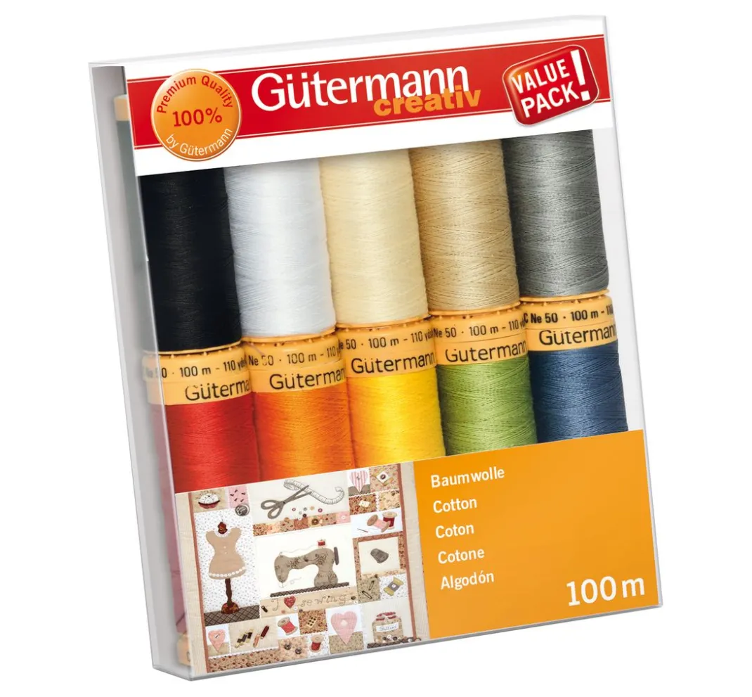 Gütermann creativ Nähgarne & Overlockgarn|Nähsets>Gütermann Nähfaden-Set Baumwolle, 10 Spulen