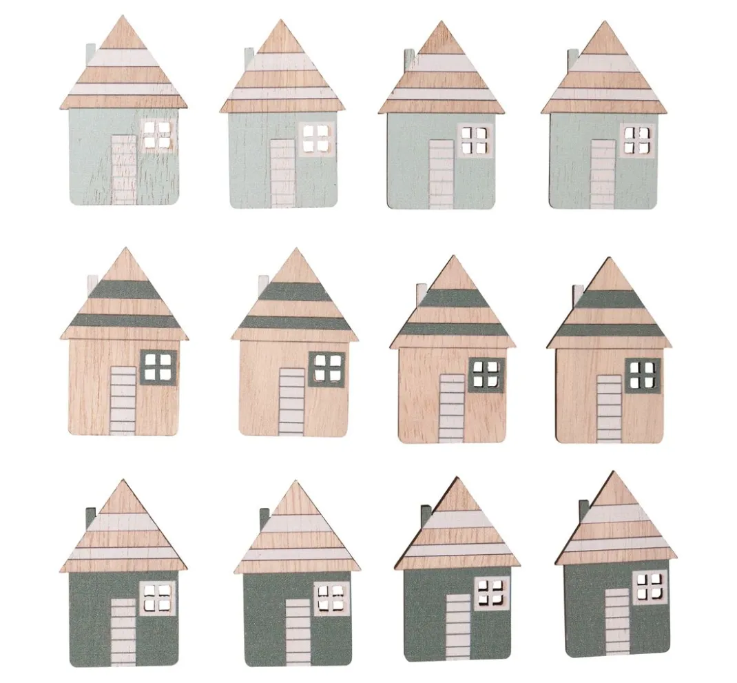 Rayher Dekofiguren & -Objekte>Holz Streuteile "Haus-Mix" mit Klebepunkt