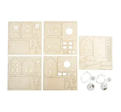 Rayher Holz, Mdf & Pappmaché>Holzbausatz "Lichterhäuser und Tannen", inkl. LED