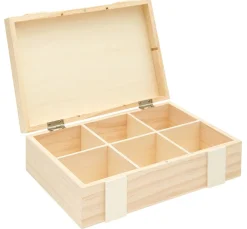 Rico Design Schmuckkästchen & Schmuckständer|Holz, Mdf & Pappmaché>Holz-Kiste / Aufbewahrungsbox mit 6-facher Einteilung