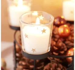 ohne Marke Diverse Materialien|Kerzenhalter>Holz-Metall-Adventskranz mit Baumsilhouette