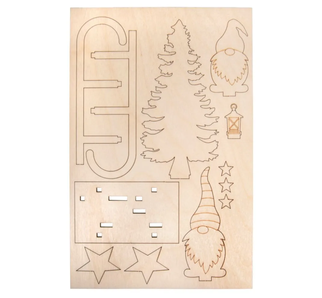 Rayher Dekofiguren & -Objekte|Holz, Mdf & Pappmaché>Holz-Steckmotiv "Wichtel-Schlitten"