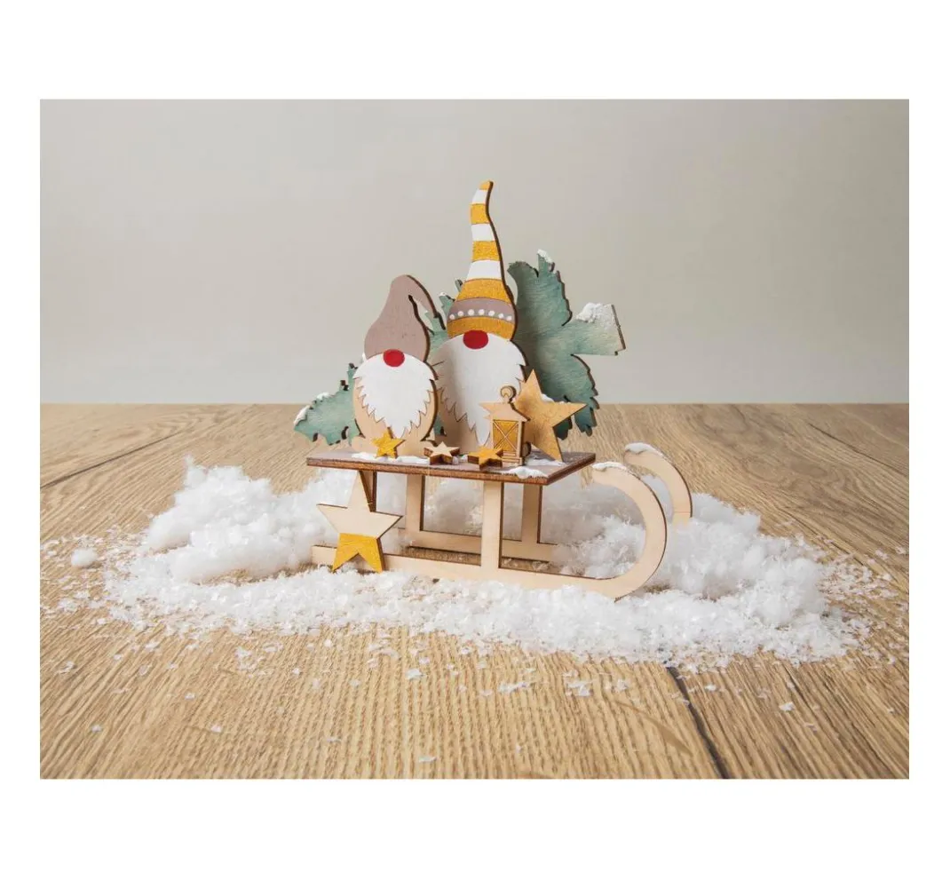 Rayher Dekofiguren & -Objekte|Holz, Mdf & Pappmaché>Holz-Steckmotiv "Wichtel-Schlitten"