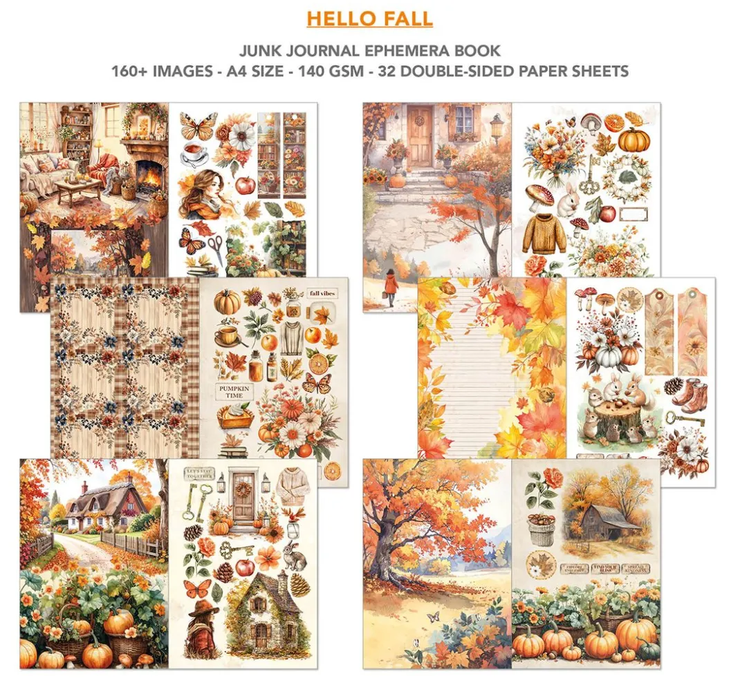 Ciao Bella Papier-Bastelsets|Farb- & Motivblöcke>Junk Journal & Ephemera Book "Hello Fall"
