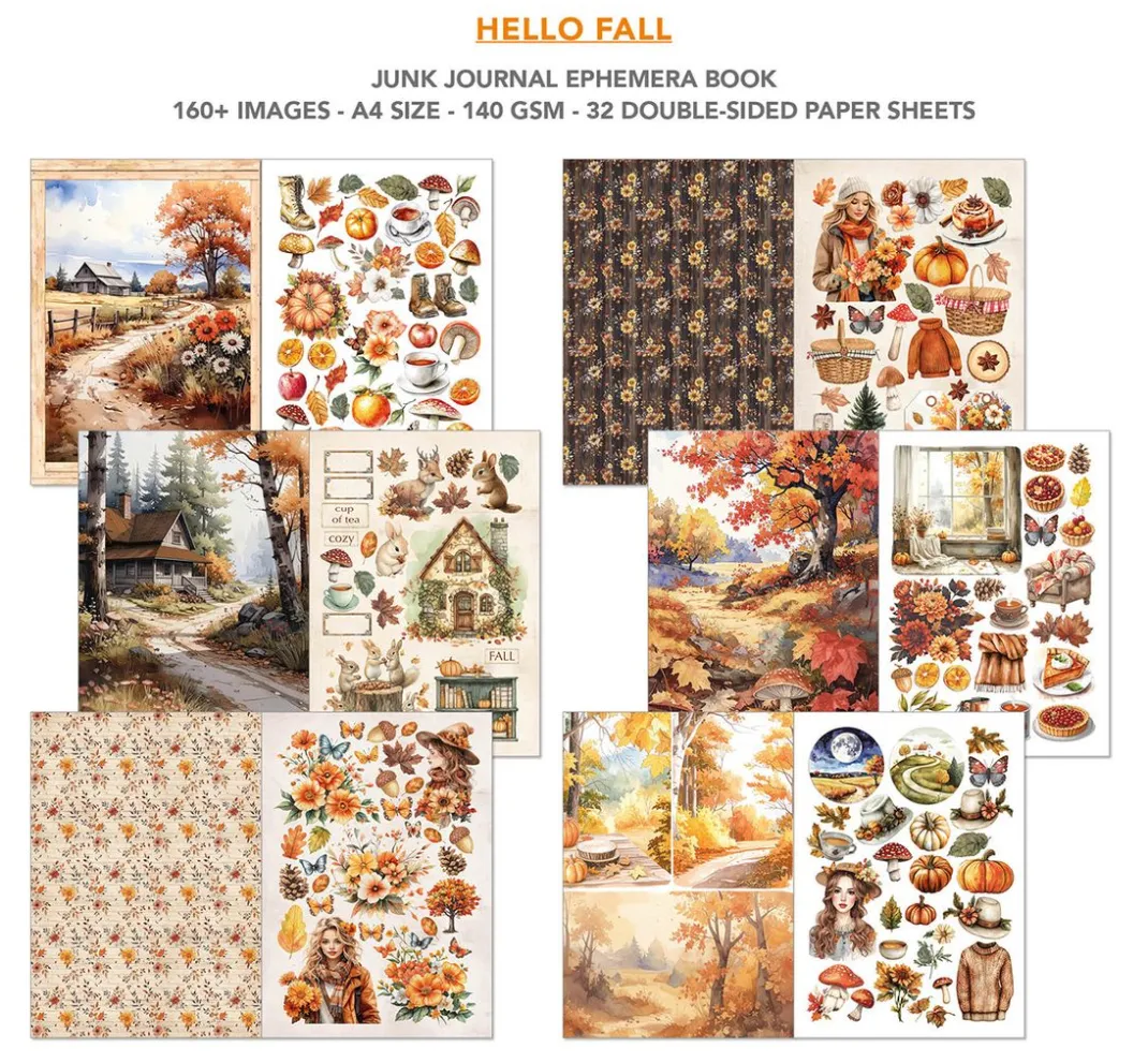 Ciao Bella Papier-Bastelsets|Farb- & Motivblöcke>Junk Journal & Ephemera Book "Hello Fall"