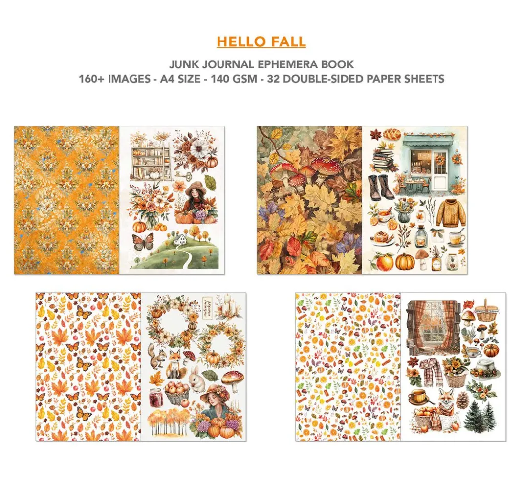 Ciao Bella Papier-Bastelsets|Farb- & Motivblöcke>Junk Journal & Ephemera Book "Hello Fall"