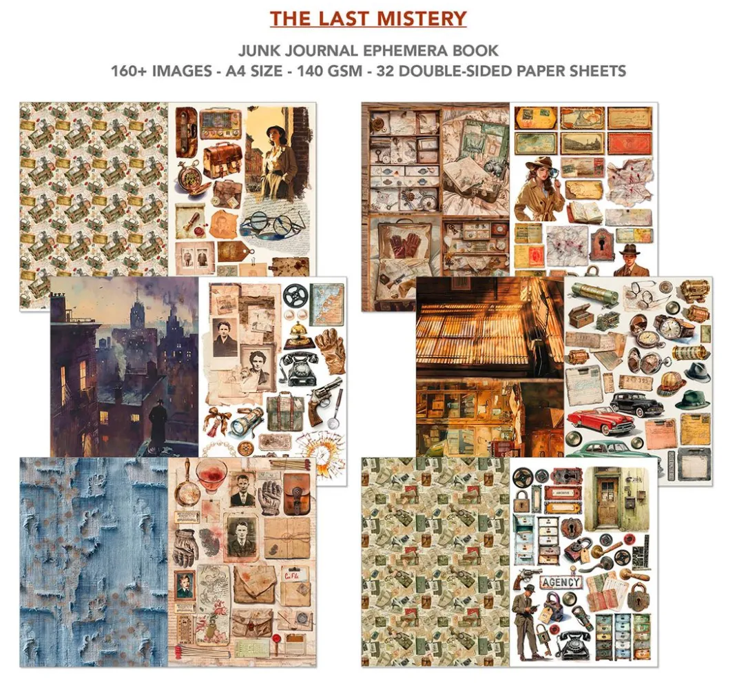 Ciao Bella Papier-Bastelsets|Farb- & Motivblöcke>Junk Journal & Ephemera Book "The Last Mystery"