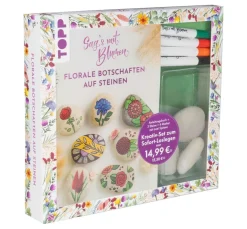 Kinder Topp Deko-Bastelsets|Bücher>Kreativ-Set "Sag's mit Blumen - Florale Botschaften auf Steinen."