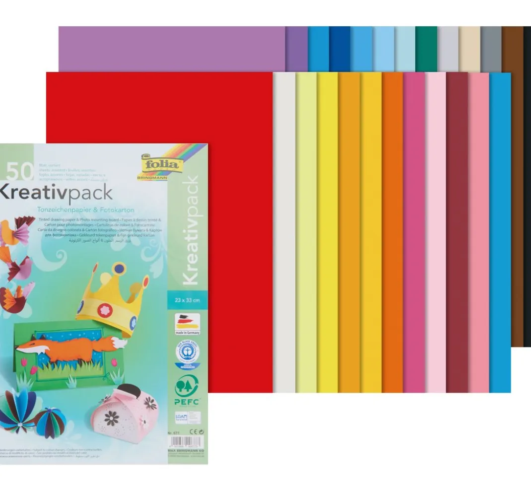 Kinder folia Tonpapier & Fotokarton|Papier>Kreativset Tonpapier & Fotokarton, 50er Set