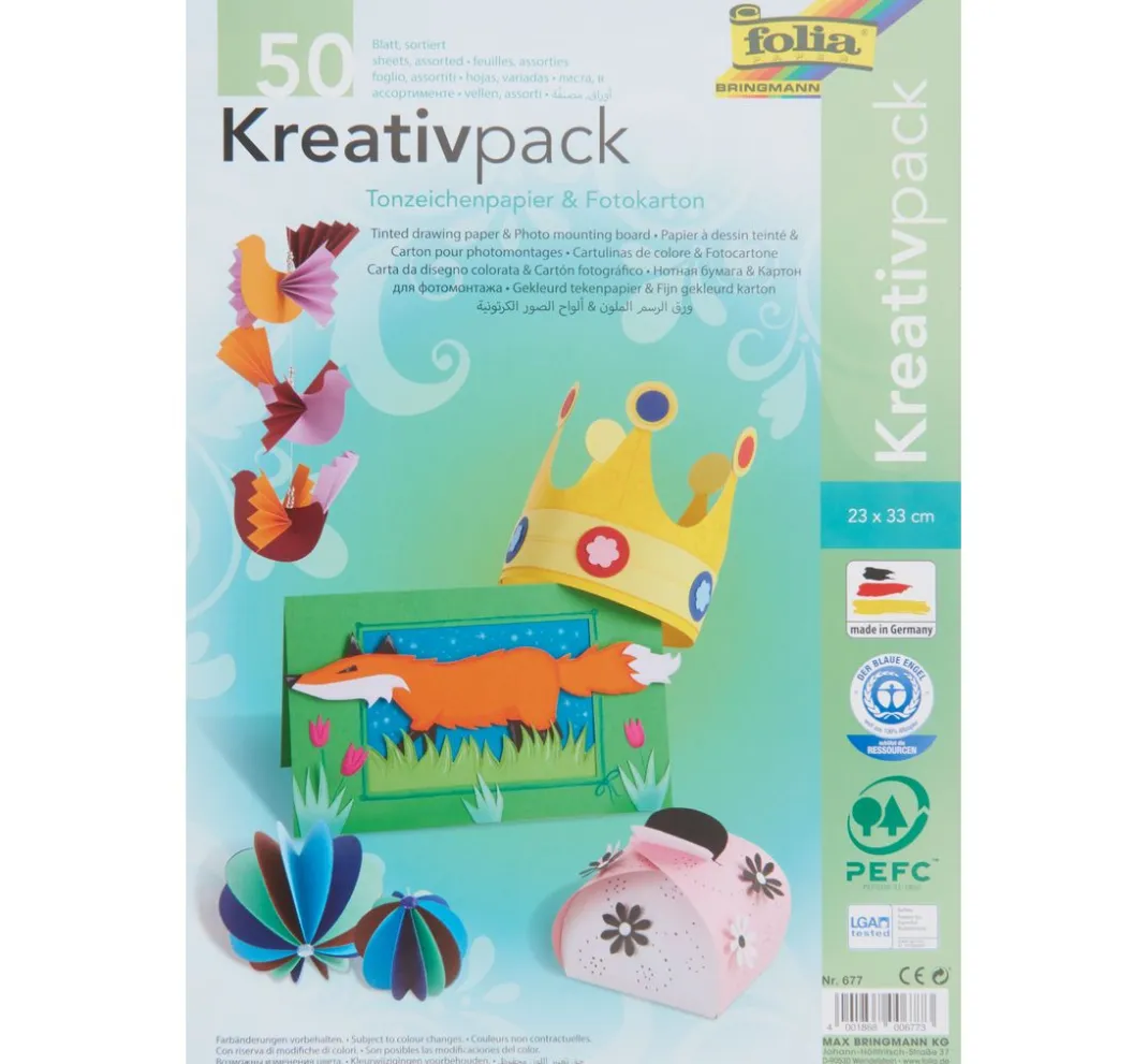 Kinder folia Tonpapier & Fotokarton|Papier>Kreativset Tonpapier & Fotokarton, 50er Set